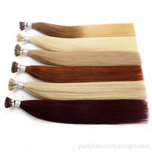 12A European Hair 100% Virgin Double Drawn Ombre Color Italian Keratin Prebonded i Tip Hair Extensions Virgin i Tip Human Hair